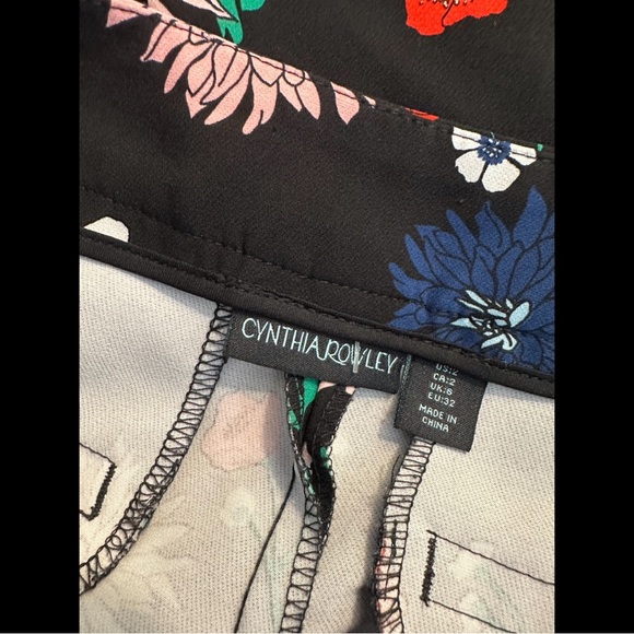 CYNTHIA ROWLEY Floral Ankle Cropped Pants Black Crop Zinnia Red Blue Pink Slim - Picture 9 of 10